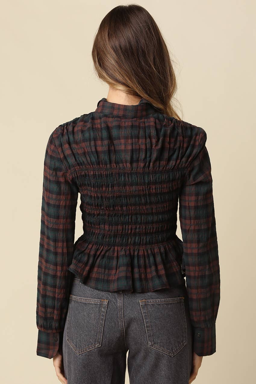 NILA SMOCKED PLAID BLOUSE