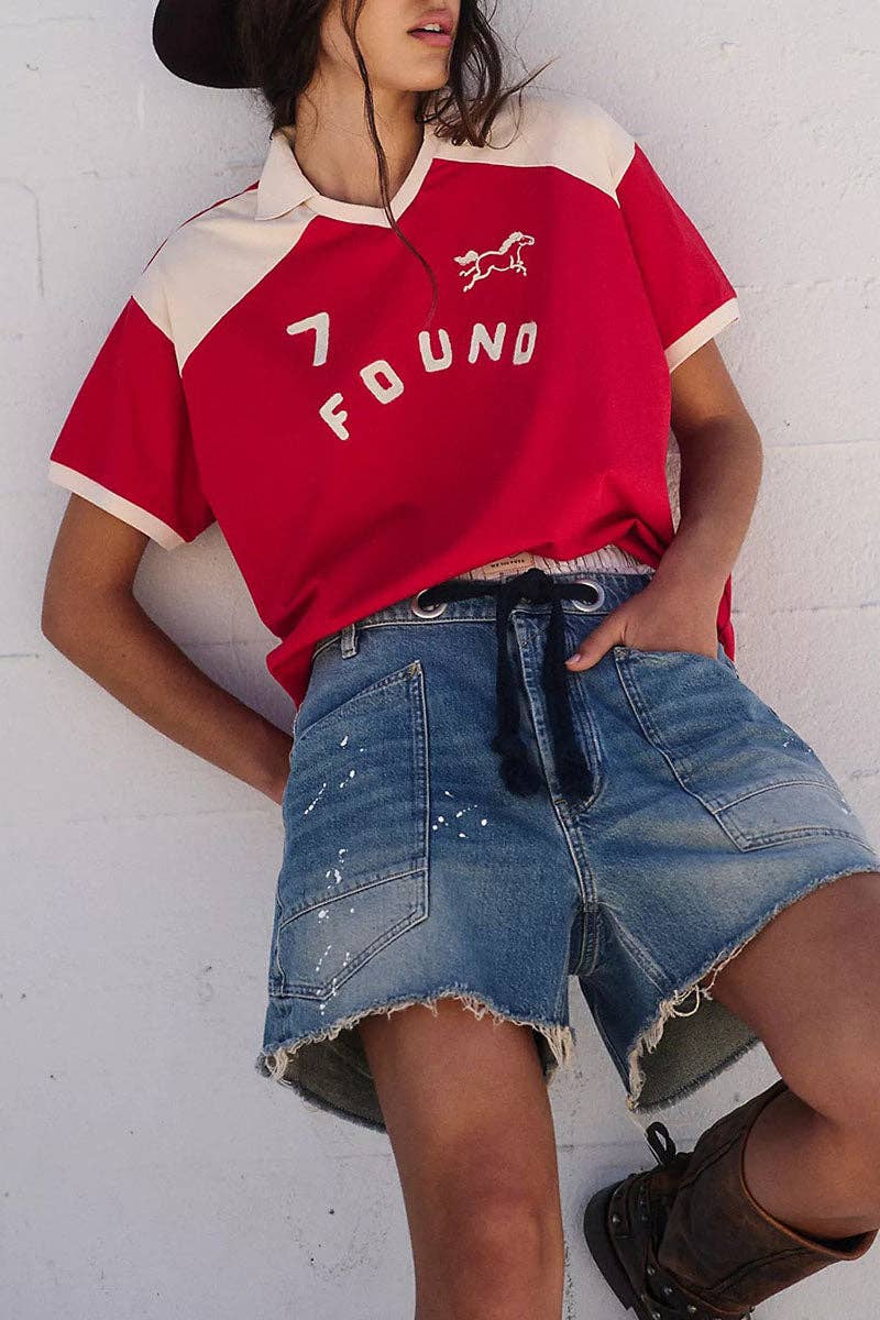 LACE UP DENIM SHORTS
