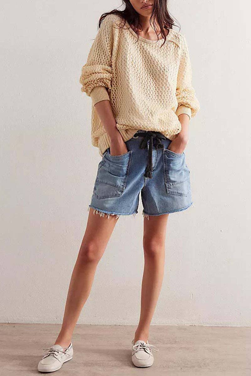 LACE UP DENIM SHORTS