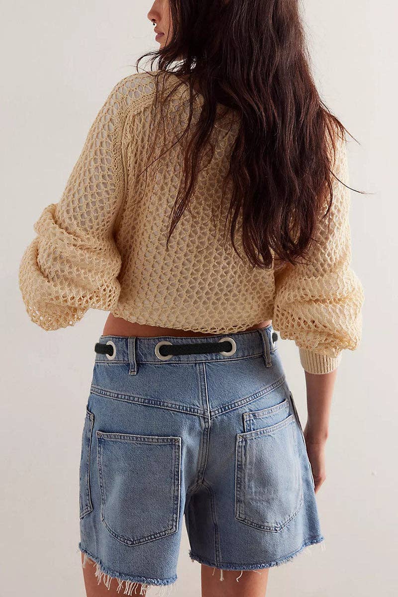 LACE UP DENIM SHORTS