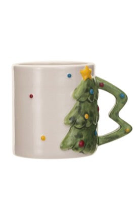 FESTIVE HOLIDAY MUG W/ SHAPED HANDLE