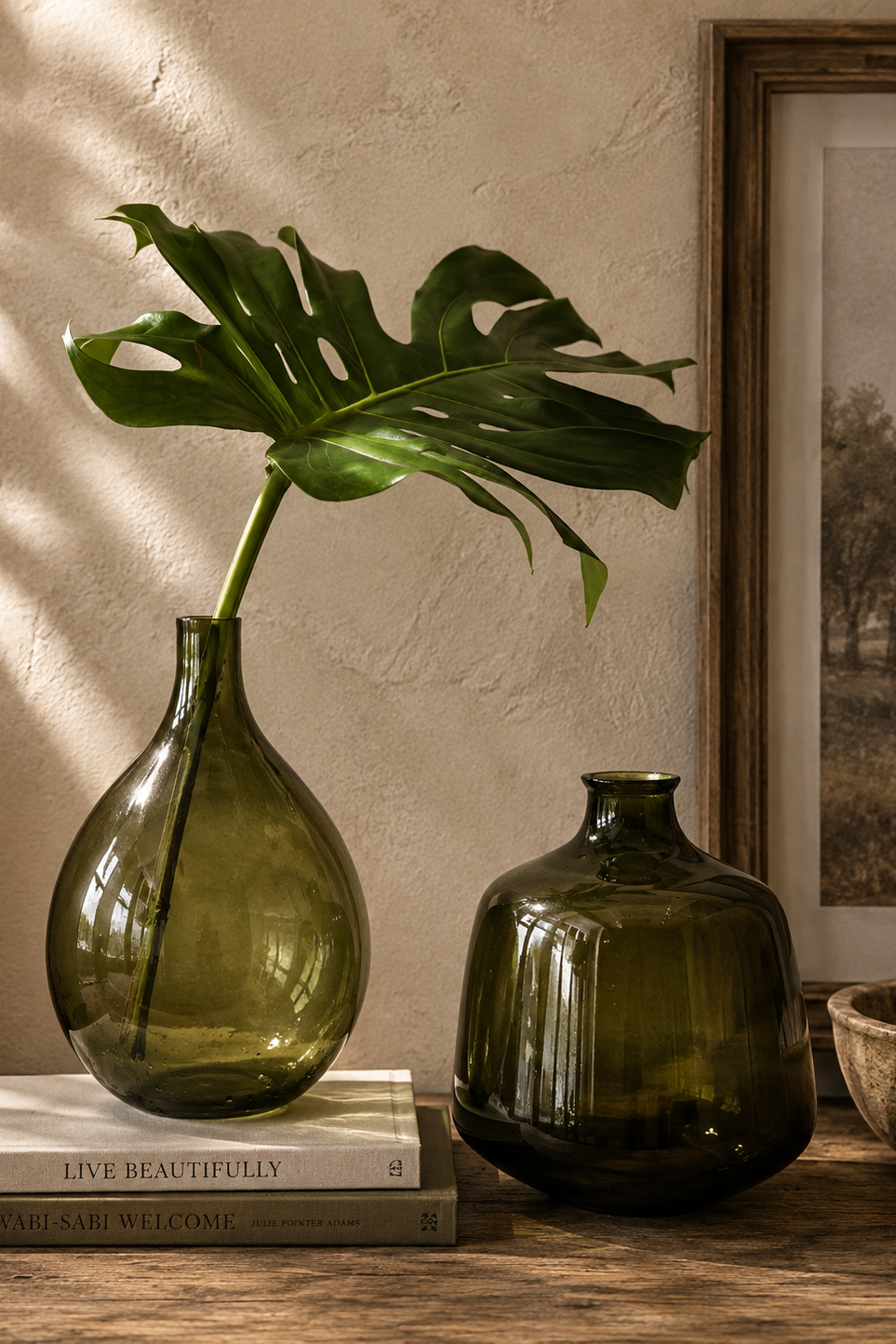 GREEN GLASS VASE