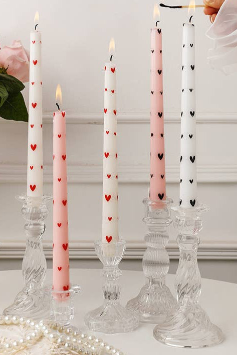 VALENTINE'S HEART TAPER CANDLES - WHITE /RED
