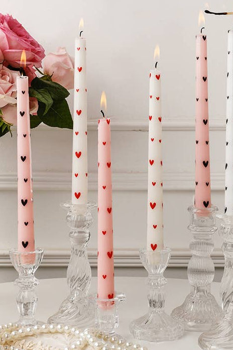 VALENTINE'S HEART TAPER CANDLES - PINK/RED