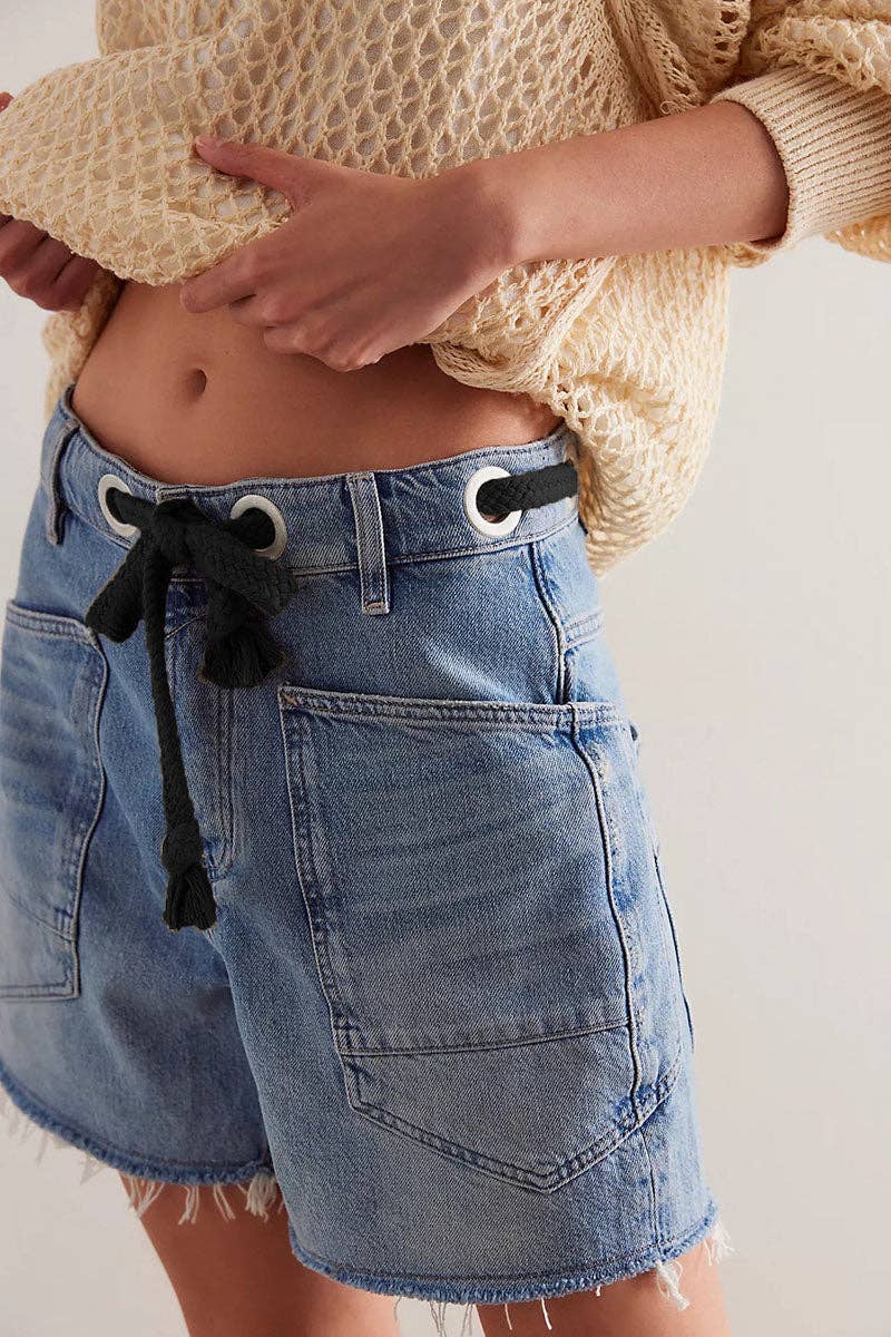 LACE UP DENIM SHORTS