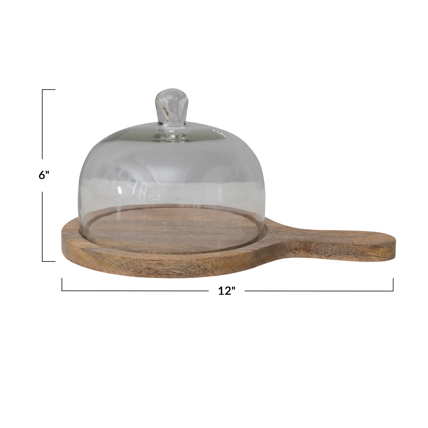 MANGO WOOD SERVING TRAY W/ GLASS CLOCHE & HANDLE