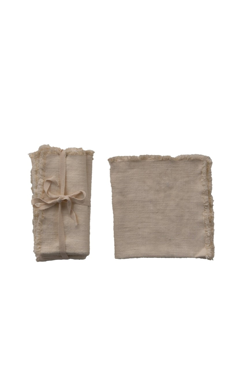 LINEN BLEND NAPKINS W/ FRINGE TRIM - SET OF 4