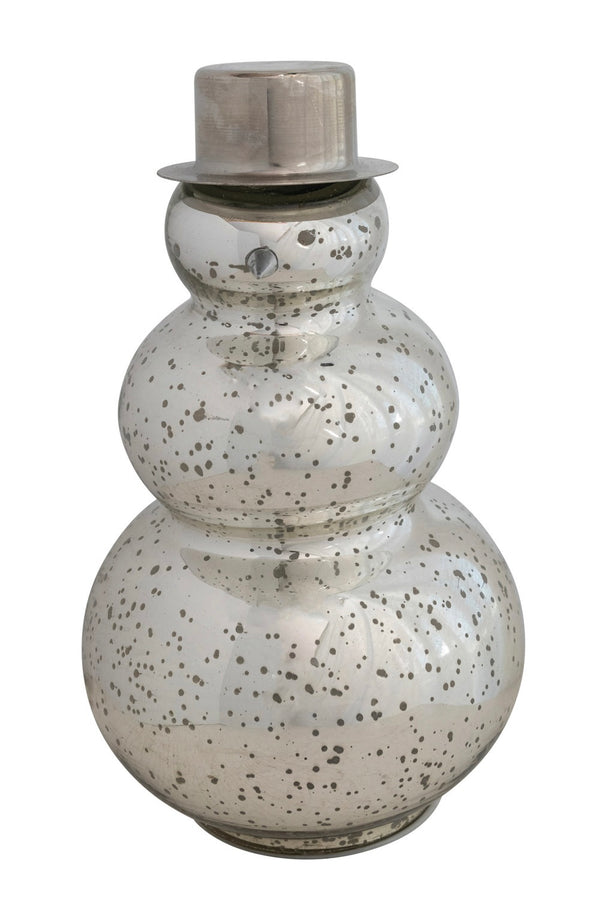 MERCURY GLASS SNOWMAN W/ LED LIGHT - SILVER FINISH *AVAILABLE IN STORE PICK UP ONLY*