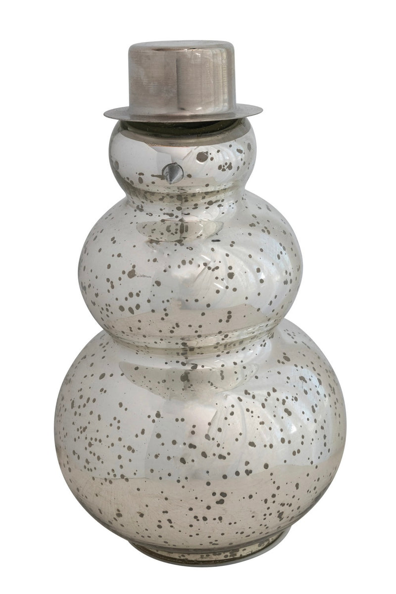 MERCURY GLASS SNOWMAN W/ LED LIGHT - SILVER FINISH *AVAILABLE IN STORE PICK UP ONLY*