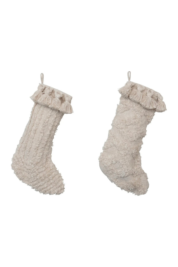 COTTON SLUB STOCKING W/ TUFTING & TASSELS