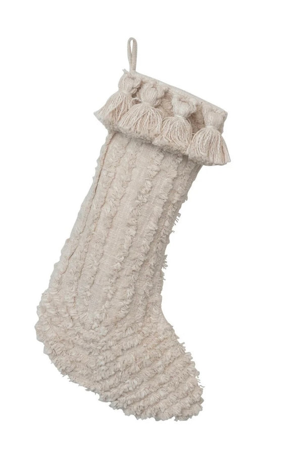 COTTON SLUB STOCKING W/ TUFTING & TASSELS