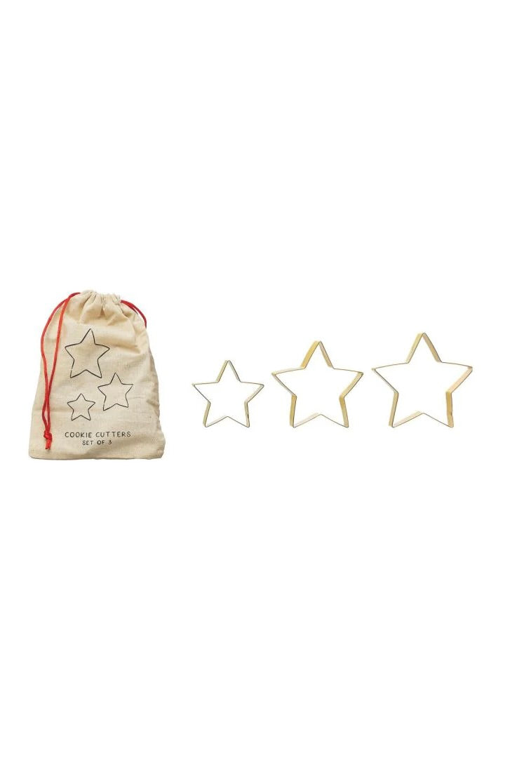STAINLESS STEEL COOKIE CUTTERS IN PRINTED DRAWSTRING BAG