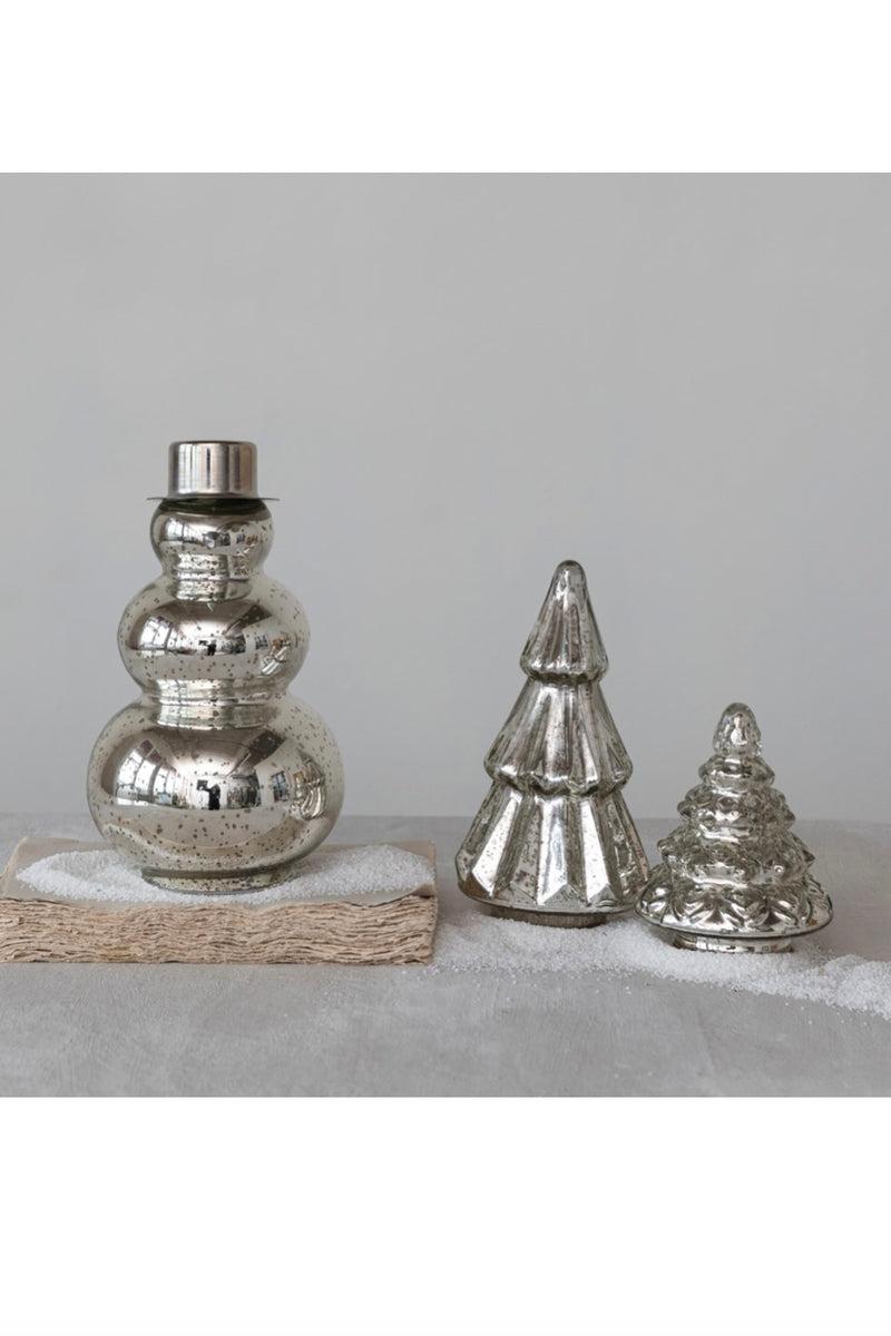 MERCURY GLASS SNOWMAN W/ LED LIGHT - SILVER FINISH *AVAILABLE IN STORE PICK UP ONLY*