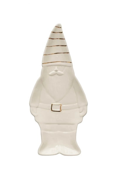 STONEWARE GNOME PLATE W/ STRIPES & GOLD ELECTROPLATING