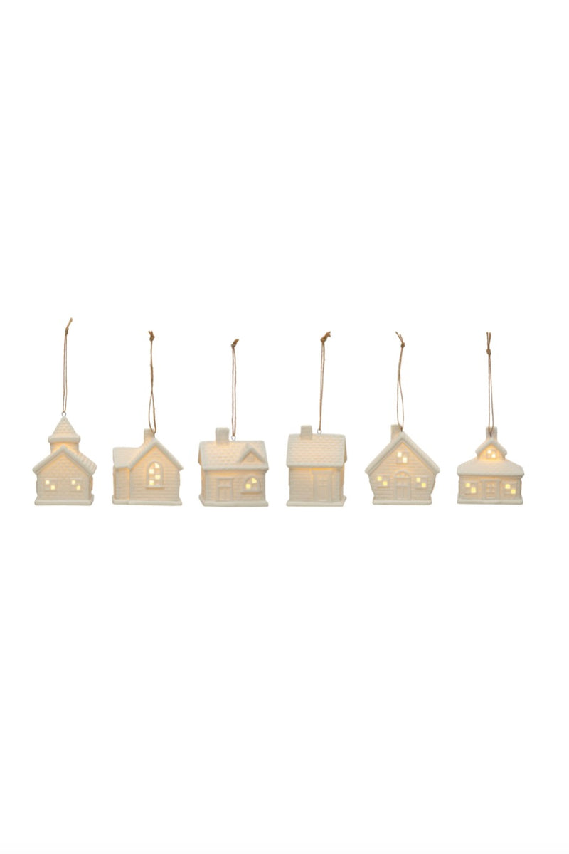 STONEWARE HOUSE ORNAMENTS W/ LED LIGHT