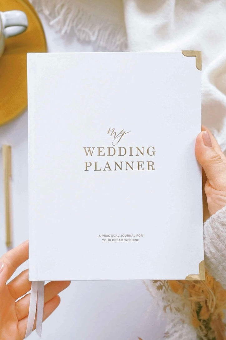 LUXURY WEDDING PLANNER BOOK - WHITE W/ GOLD FOILING AND GILDED EDGES