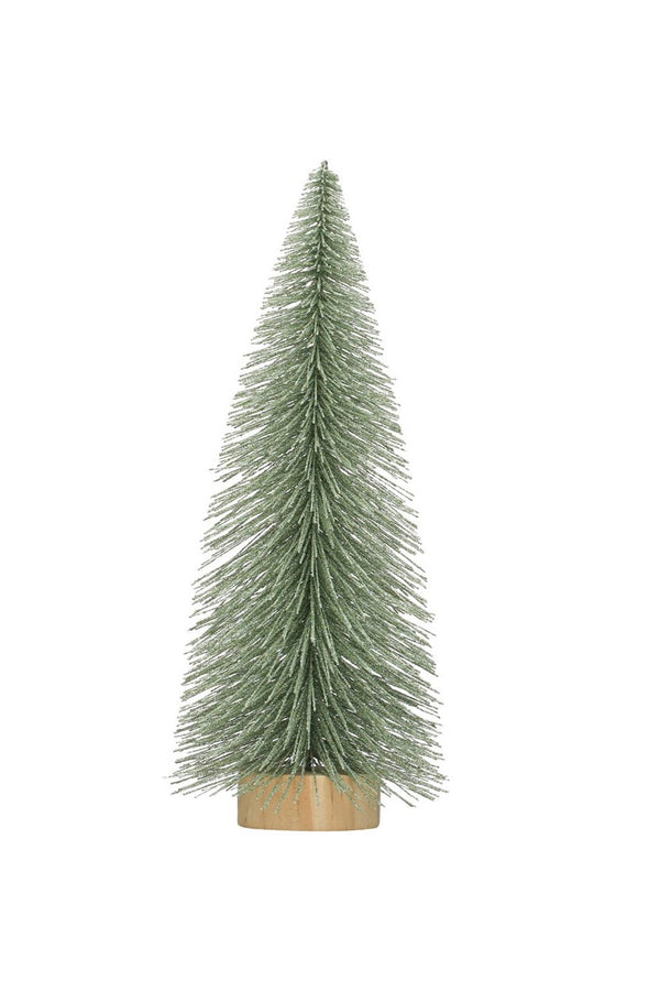 LARGE GREEN BOTTLE BRUSH TREE W/ GLITTER & WOOD BASE