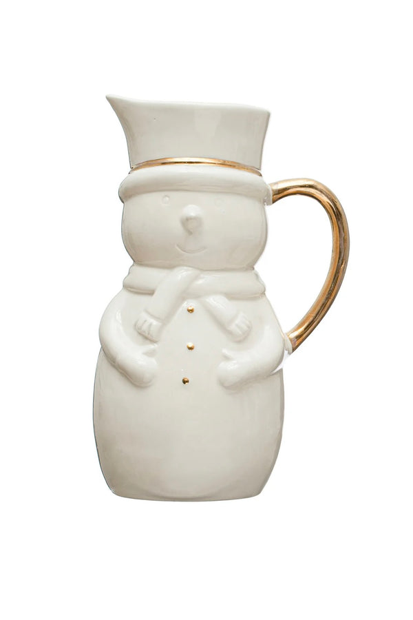 STONEWARE SNOWMAN CREAMER W/ GOLD ELECTROPLATING