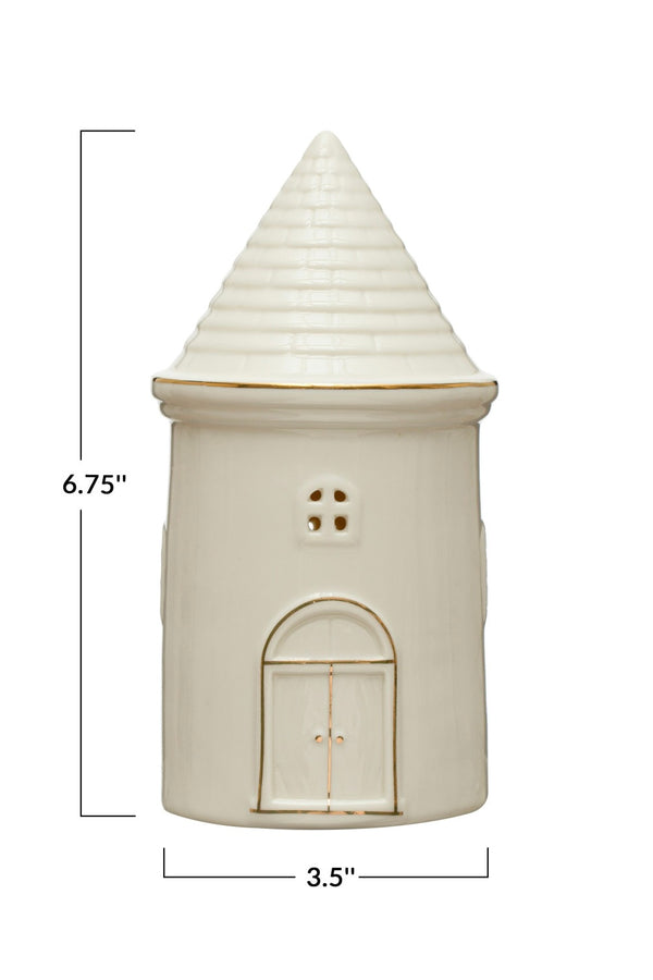 ALBEROBELLO STONEWARE HOUSE W/ LED LIGHTS & GOLD ELECTROPLATING