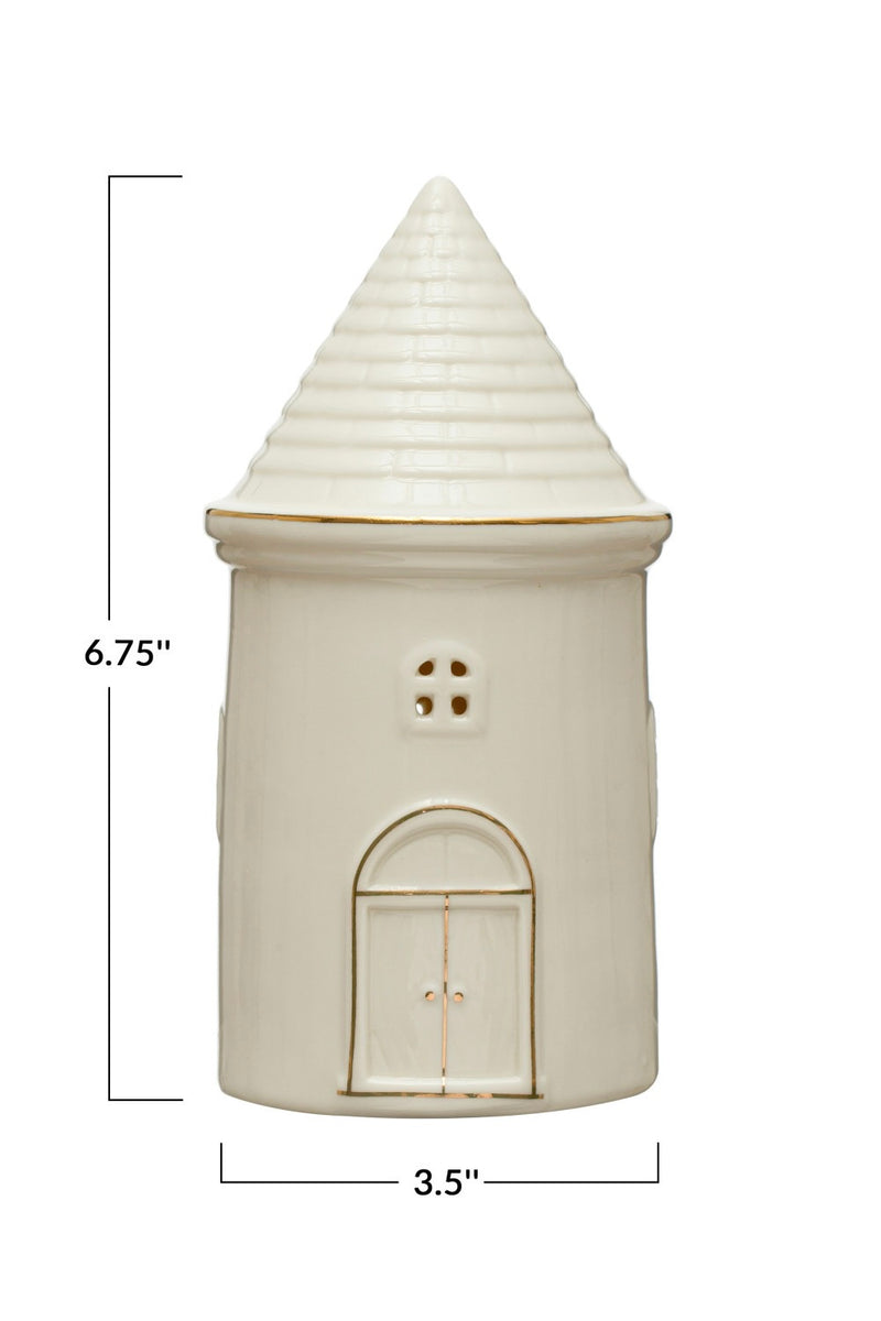 ALBEROBELLO STONEWARE HOUSE W/ LED LIGHTS & GOLD ELECTROPLATING