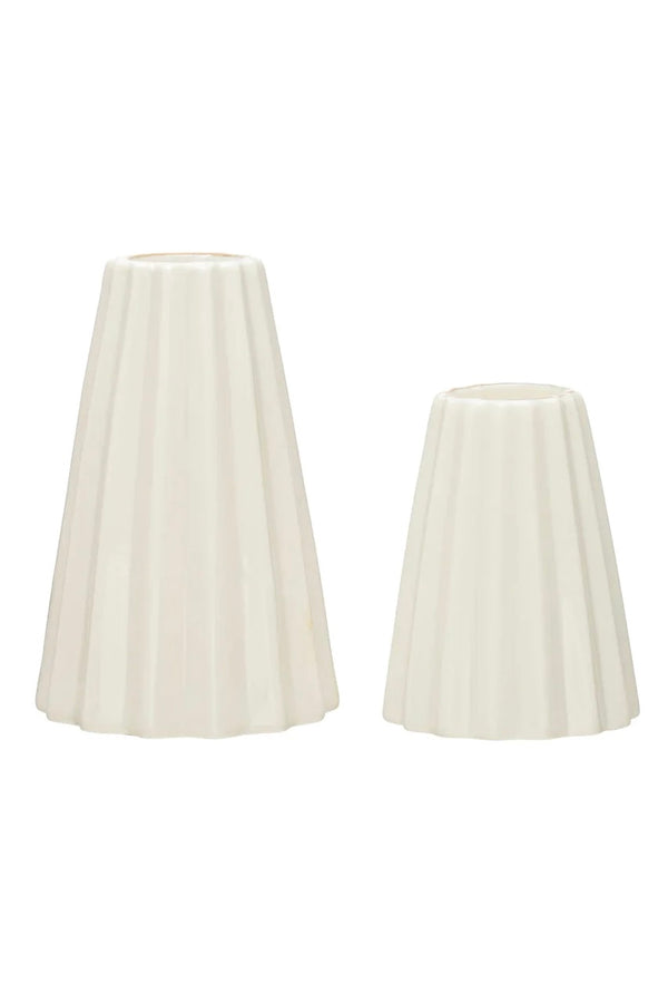 FLUTED STONEWARE TAPER HOLDERS W/ GOLD ELECTROPLATING
