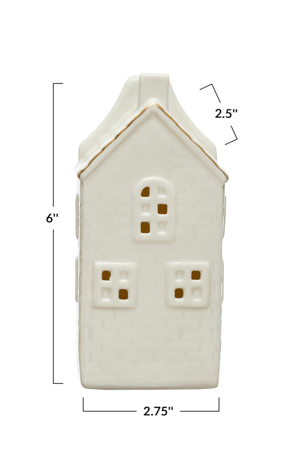 BRECKENRIDGE STONEWARE HOUSE W/ LED LIGHTS& GOLD ELECTROPLATING