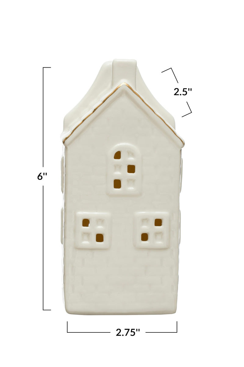 BRECKENRIDGE STONEWARE HOUSE W/ LED LIGHTS& GOLD ELECTROPLATING