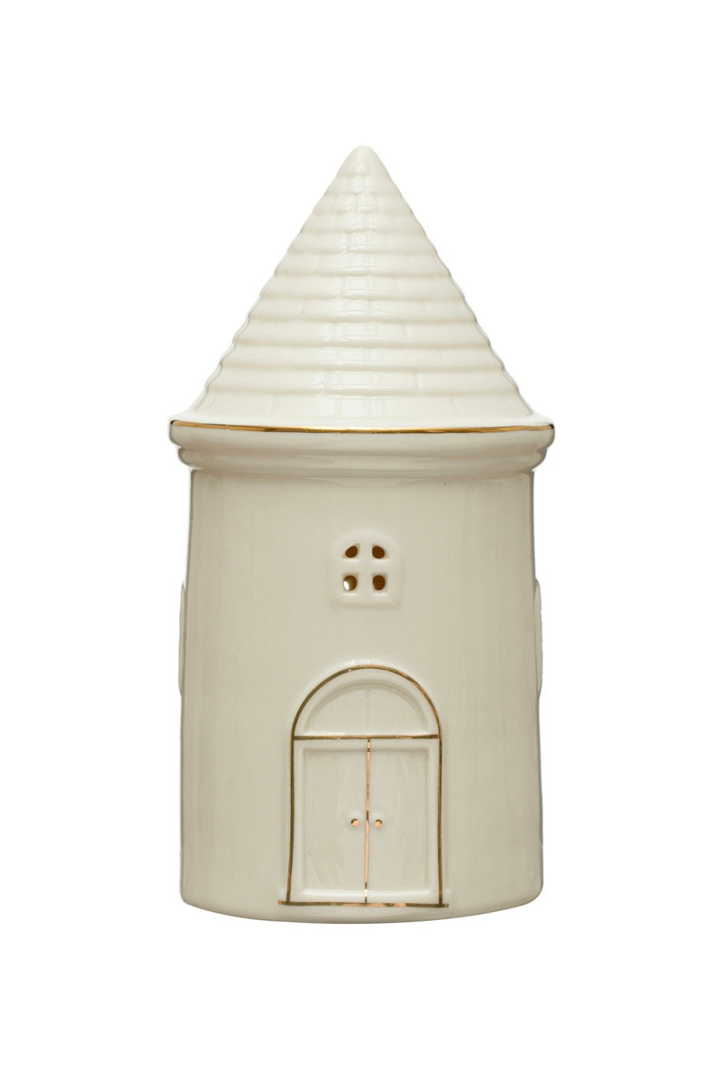ALBEROBELLO STONEWARE HOUSE W/ LED LIGHTS & GOLD ELECTROPLATING