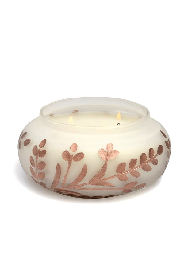 PADDYWAX - CYPRESS & FIR 140Z FROSTED WHITE GLASS W/ COPPER METALLIC BRANCH ETCHING (STORE PICK-UP ONLY)