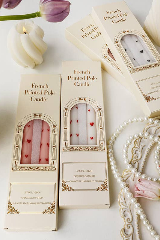 VALENTINE'S HEART TAPER CANDLES  - WHITE /RED