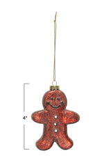 GLASS GINGERBREAD MAN ORNAMENT W/ GLITTER