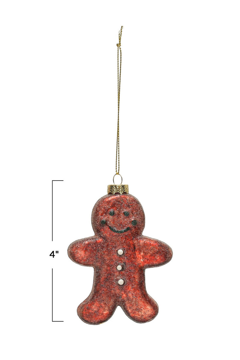 GLASS GINGERBREAD MAN ORNAMENT W/ GLITTER