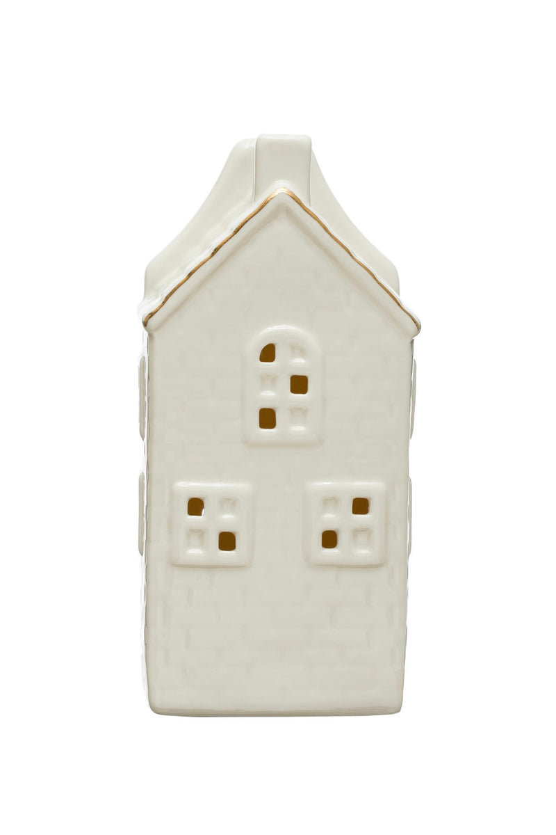 BRECKENRIDGE STONEWARE HOUSE W/ LED LIGHTS& GOLD ELECTROPLATING