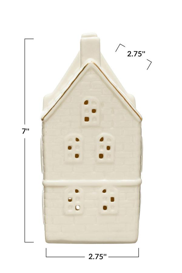 ASPEN STONEWARE HOUSE W LED LIGHTS & GOLD ELECTROPLATING