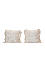 COTTON BLEND PUNCH HOOK PILLOW W/ TASSELS