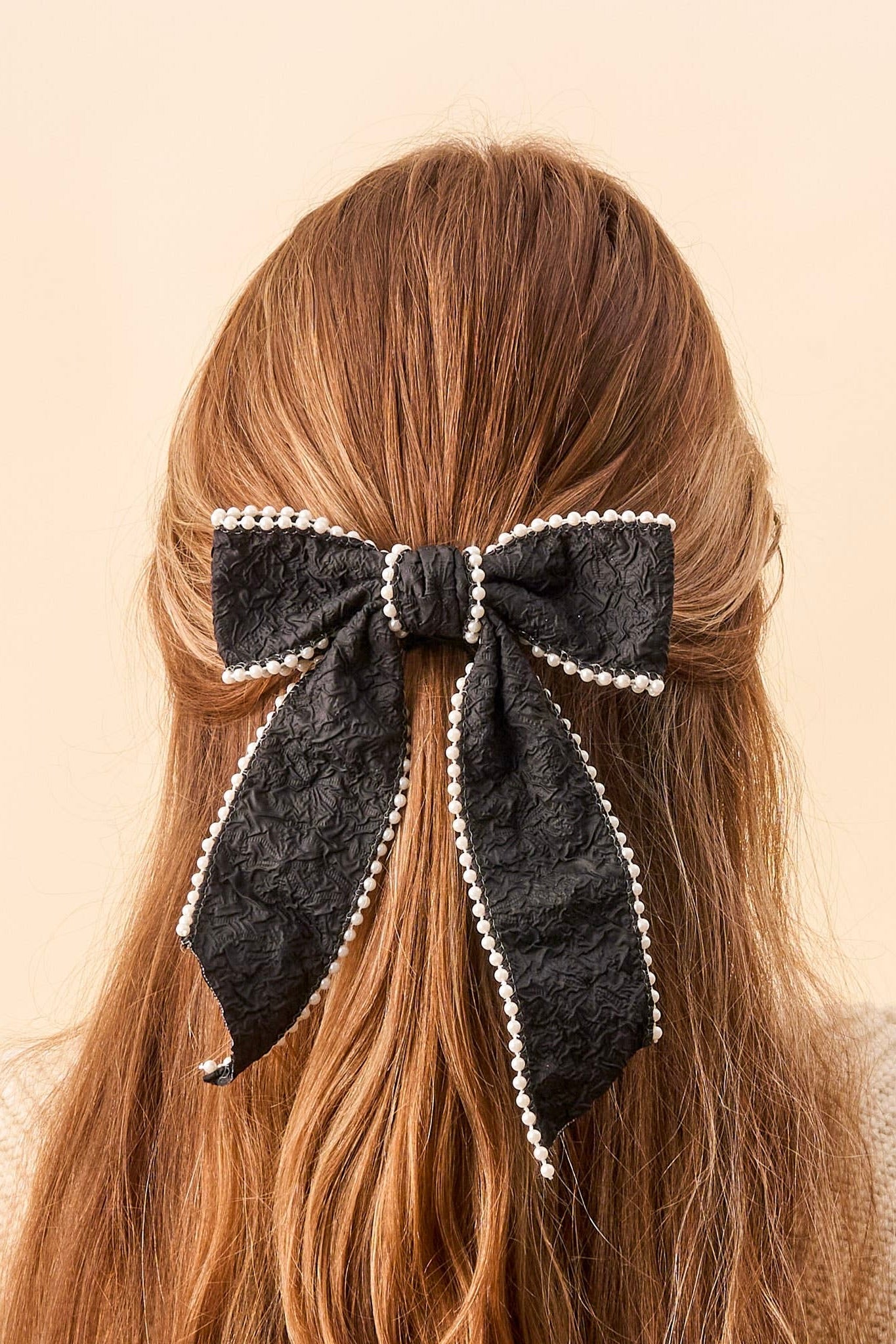 PEARL HAIR BOW - BLACK