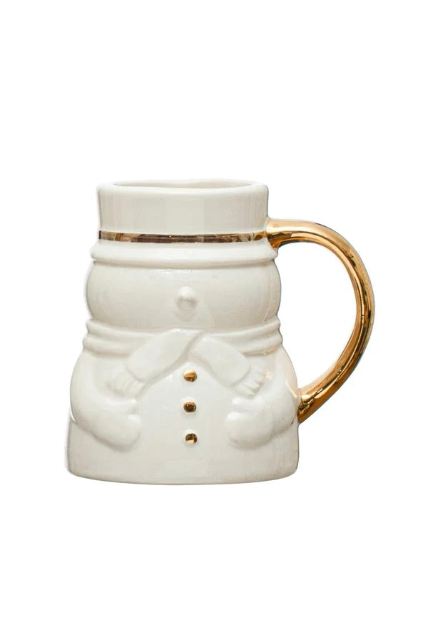 STONEWARE SNOWMAN MINI MUG W/ GOLD ELECTROPLATING