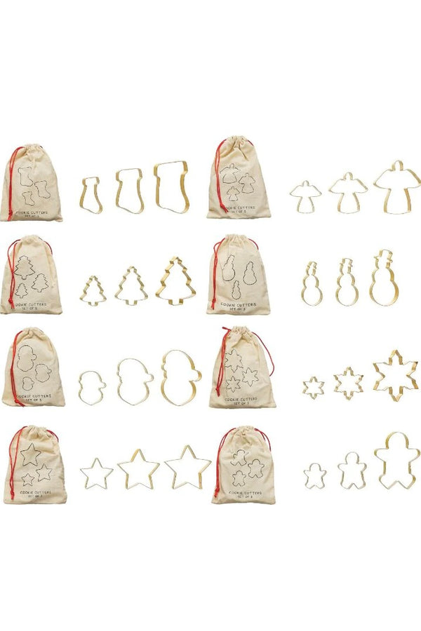 STAINLESS STEEL COOKIE CUTTERS IN PRINTED DRAWSTRING BAG