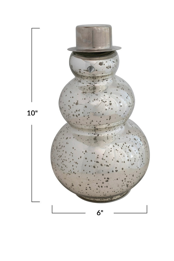 MERCURY GLASS SNOWMAN W/ LED LIGHT - SILVER FINISH *AVAILABLE IN STORE PICK UP ONLY*