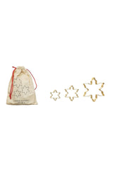 STAINLESS STEEL COOKIE CUTTERS IN PRINTED DRAWSTRING BAG