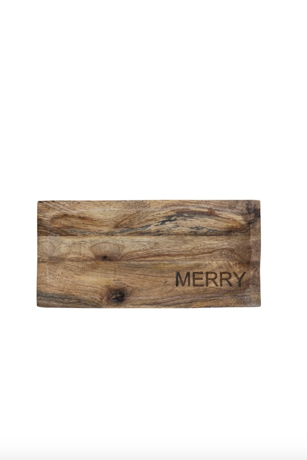 ENGRAVED MANGO WOOD CHEESE/CUTTING BOARD "MERRY"