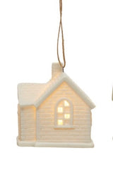 STONEWARE HOUSE ORNAMENTS W/ LED LIGHT