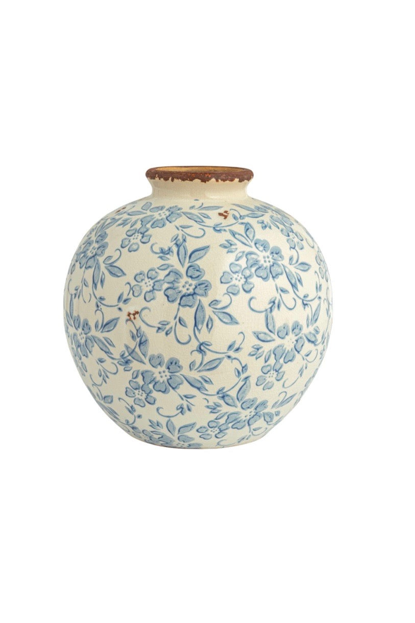 BLUE FLORAL TERRACOTTA VASE