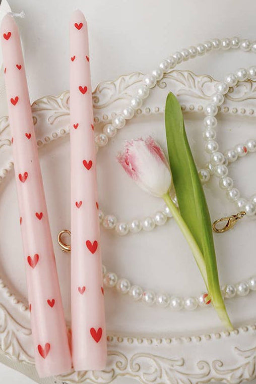 VALENTINE'S HEART TAPER CANDLES - PINK/RED