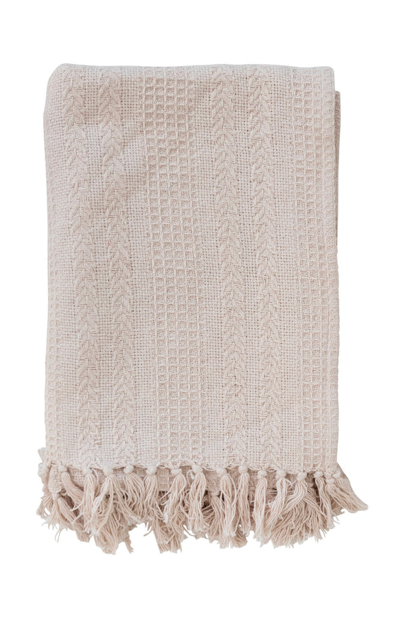 WOVEN RECYCLED COTTON THROW W/ FRINGE