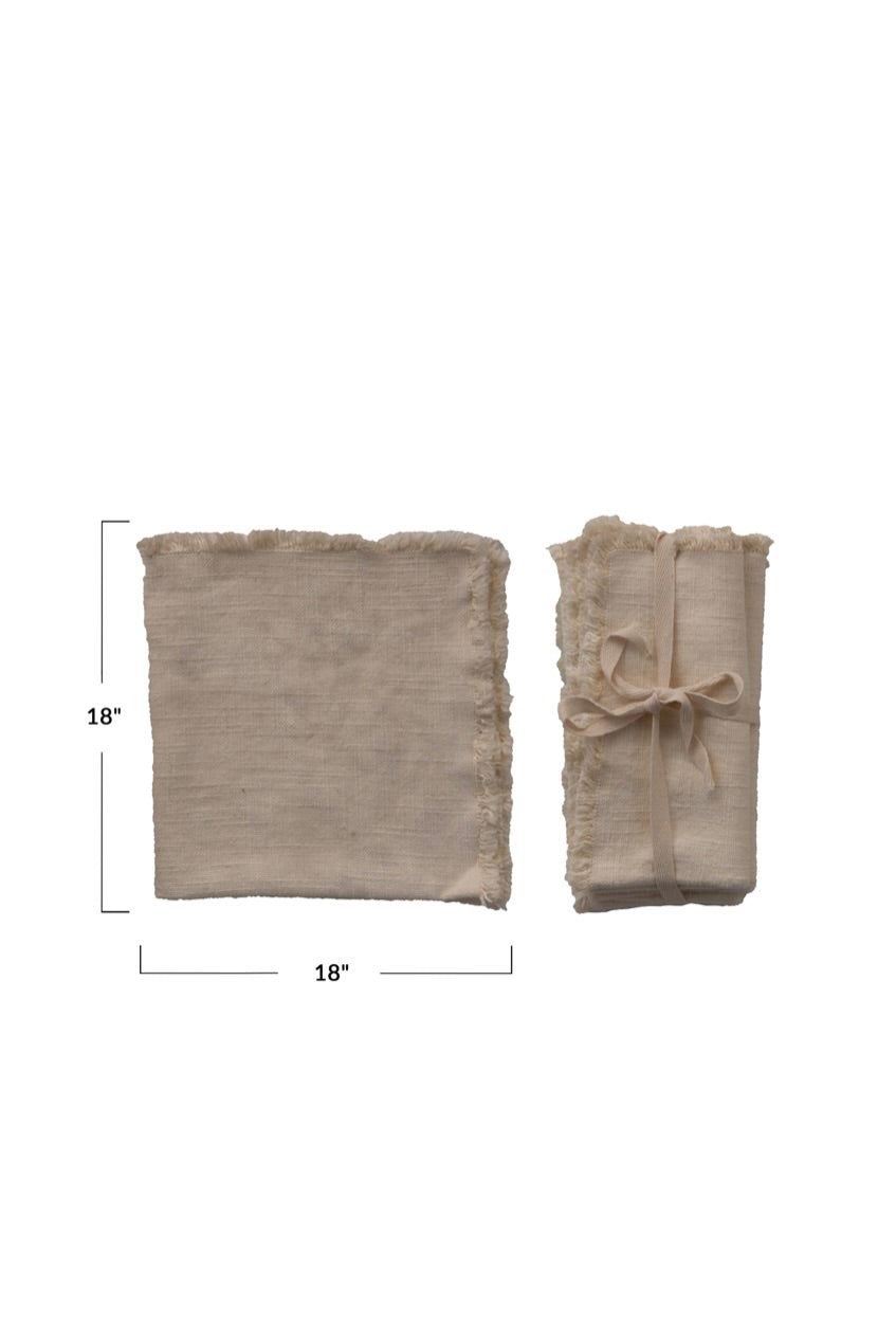LINEN BLEND NAPKINS W/ FRINGE TRIM - SET OF 4