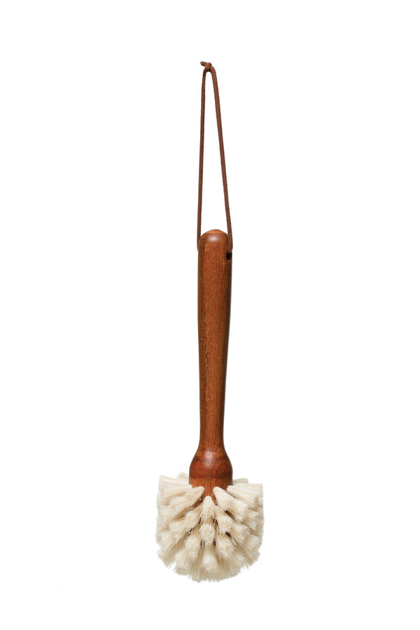 BEECH WOOD DISH BRUSH W/ LEATHER TIE